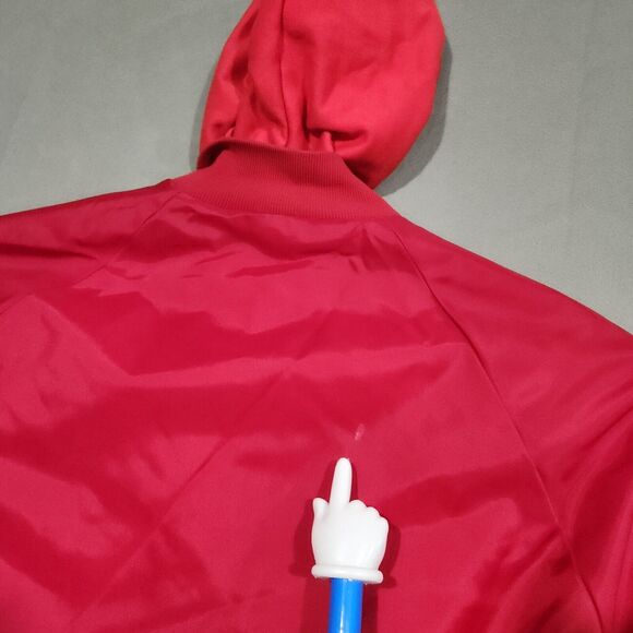 VTG United States Marine Corps USMC Mens Hooded Lined Red Satin Bomber Jacket - Picture 12 of 13